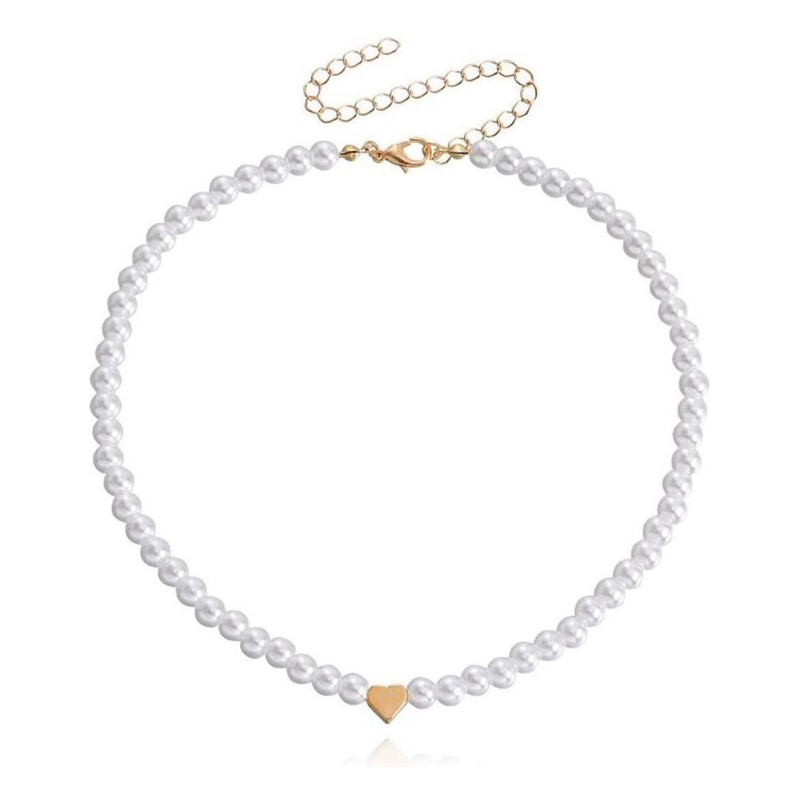 Choker Pérola com Pingente Coração – Colar Delicado Banhado a Ouro 18k