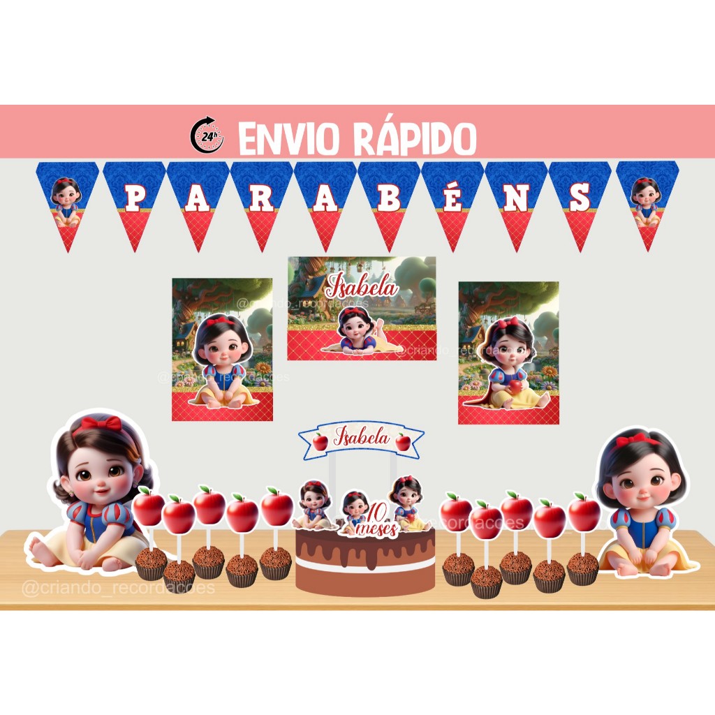Kit Festa Branca de Neve só um bolinho Branca de Neve - festa em casa - envio rápido