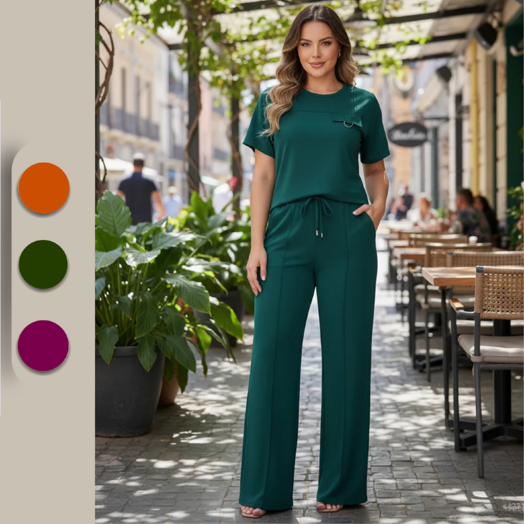 Conjunto Feminino Moletinho de Viscose Premium Calça e Blusa em Oferta na Shopee