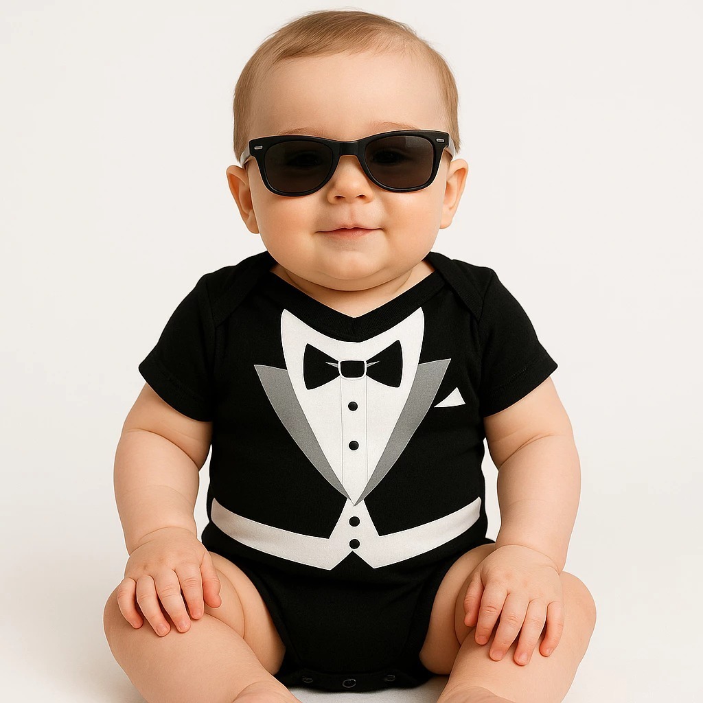 Body Bebê Temático Terninho social + óculos escuro chefe em Oferta na Shopee