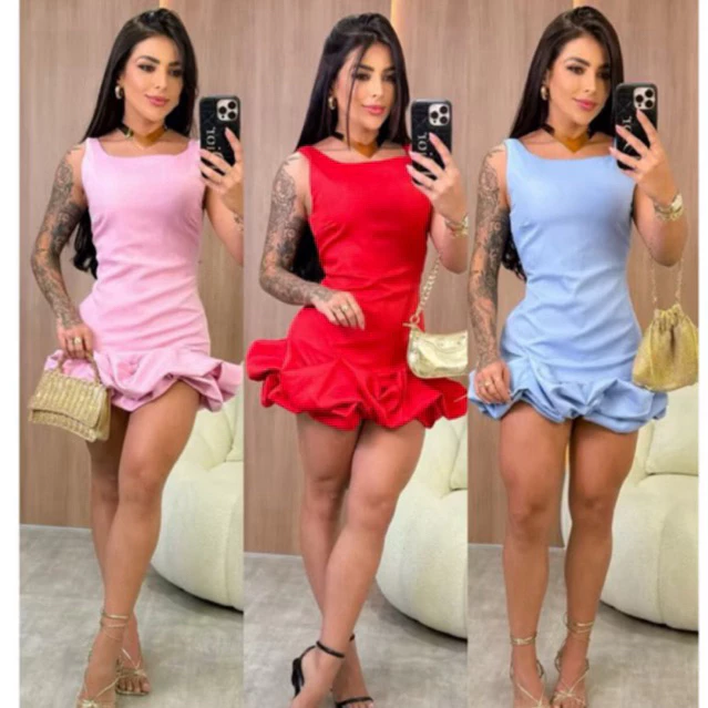 Vestido Feminino Alfaiataria Elegante Balone com Babados Tendência — imagem 1