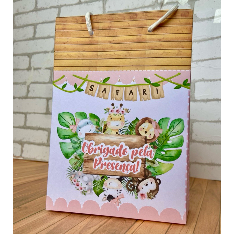 Kit Sacolinha Surpresa Personalizada Safari Menina | Lembrancinha Festa Infantil | Chá de Bebê | Aniversário | Qualquer