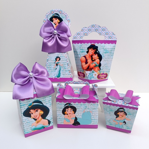 Kit Festa Jasmine l Princesas Disney l Personalizados l Lembrancinha para Festa l kit Caixas