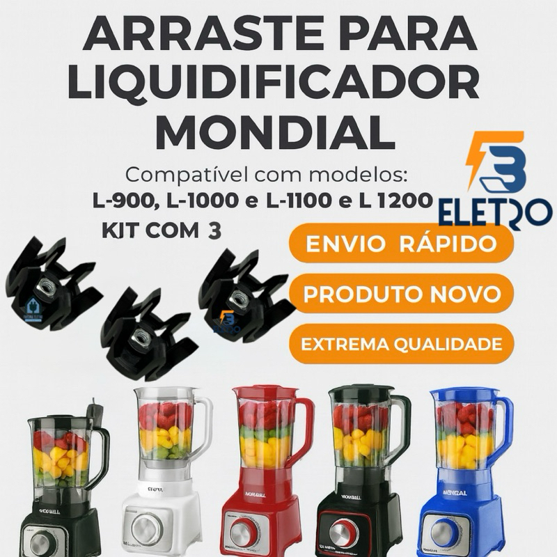 Arraste Conector do Copo Com Porca Para Liquidificador Mondial L-900 L-1000 L-1100 L-1200 ( KIT 3 PÇS )