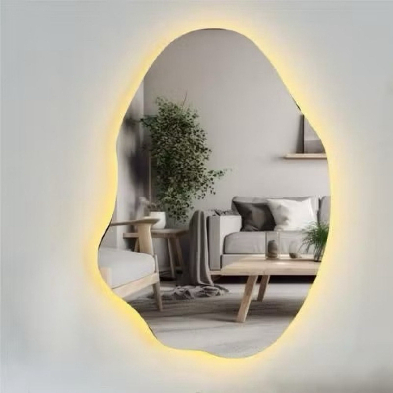 Espelho Pinterest Rubi Retrô Com Led Lapidado 55x75cm Orgânico de Parede Minimalista Hall Entrada em Oferta na Shopee