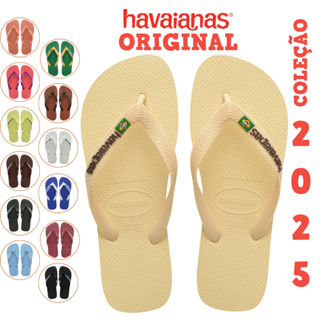 Chinelo Sandália Havaianas Top Brasil logo Bandeirinha Original Masculino Bege Encardida Tradicional em Oferta na Shopee