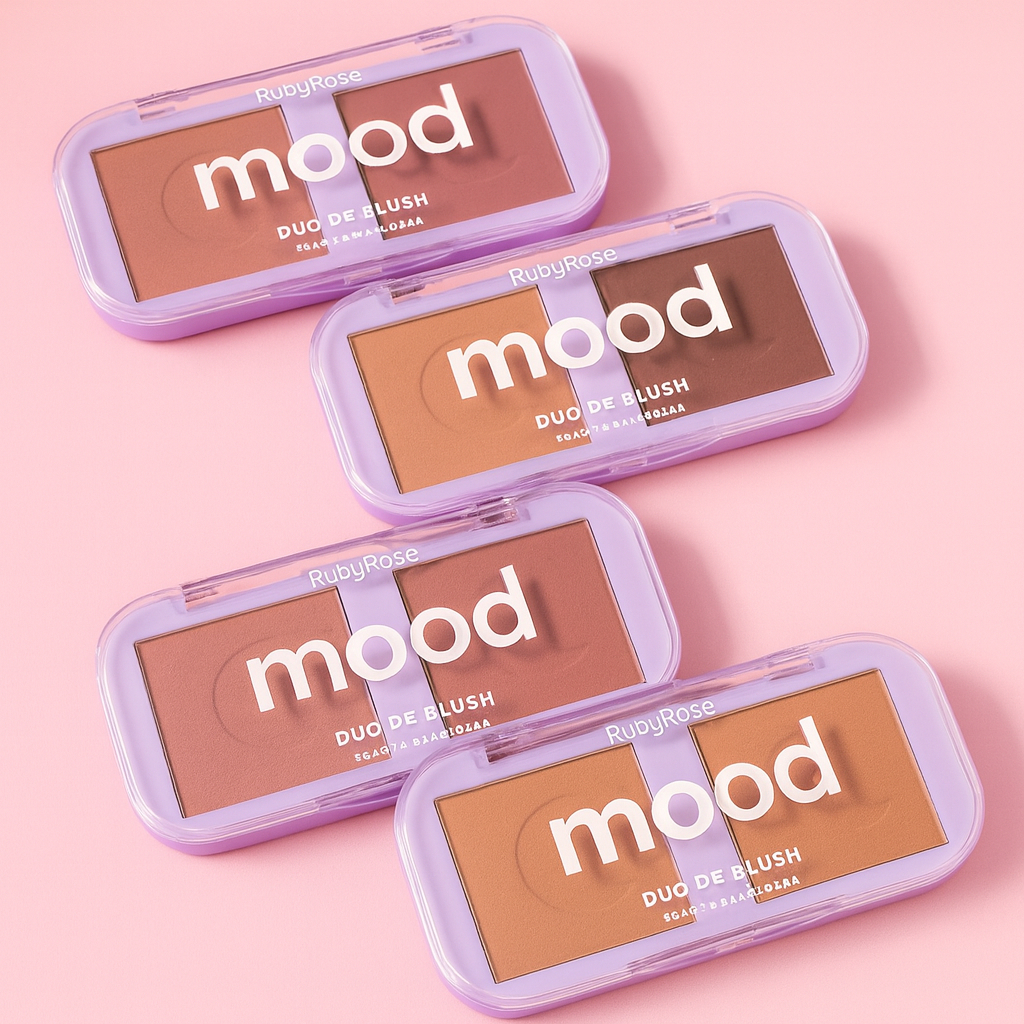 Blush duo textura aveludada acabamento fino efeito corado tons cintilantes mood RubyRose