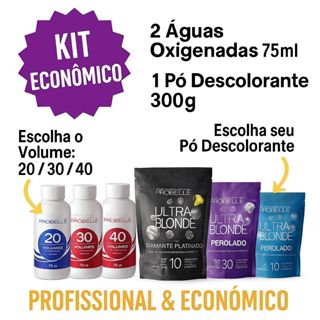 Kit C/ 2 Aguas Oxigenadas 75ml + 1´Pó Descolorante 300g Probelle ESCOLHA SEU KIT em Oferta na Shopee