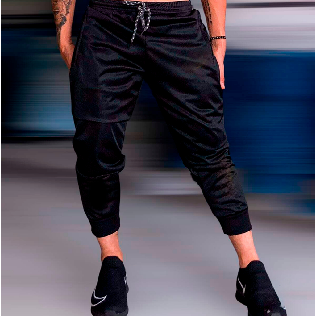 Calça Masculina Poliéster Com Elastano Esportiva Academia Slim Fitness Bolso Com Ziper