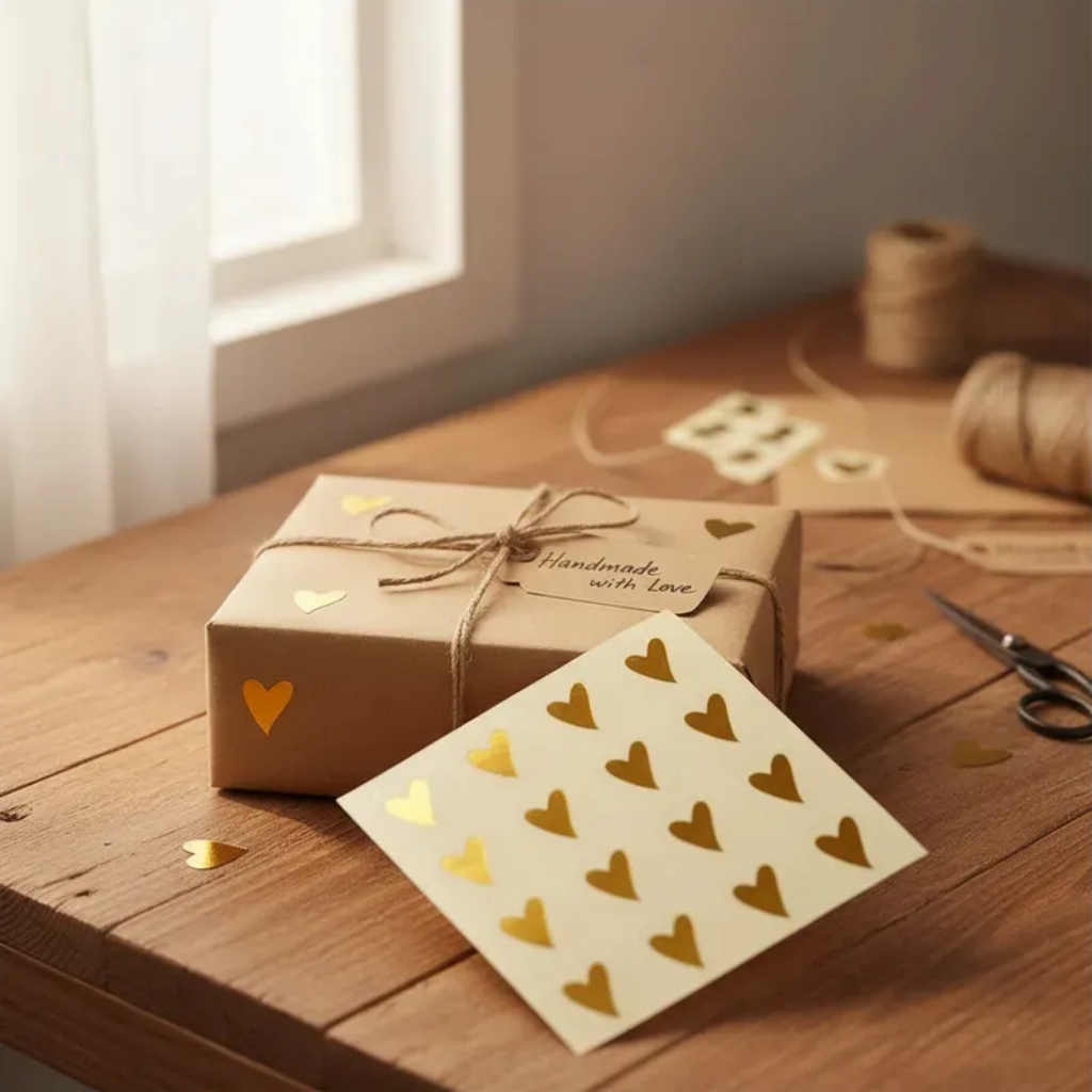 150 Etiquetas Adesiva Coração Dourado efeito Ouro para Presente, Sacolas, Sacos Plásticos, Caixinhas em Oferta na Shopee