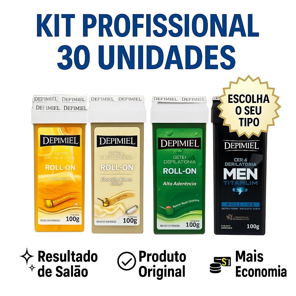 Kit c/30  Refil Cera Depilatória Roll-On Clássica, men, Vegetal ou chocolate branco 100g - Depimiel