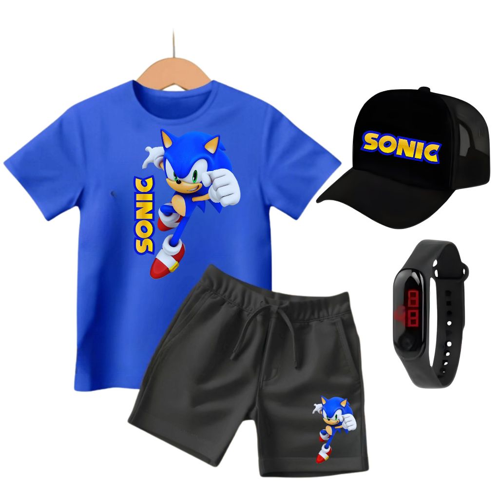 Conjunto Infantil Meninos Camiseta Short Relogio Boné Sonic Camisa Algodão em Oferta na Shopee