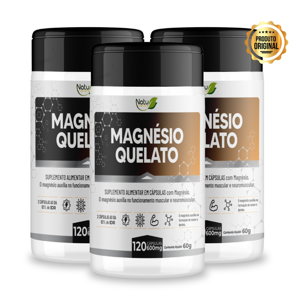 Magnesio Quelato Bisglicinato 60 Ou 120 Cápsulas de 600 mg Original Natu Premium
