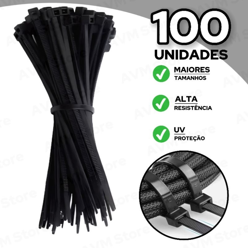 Kit 100 Abraçadeira de Nylon Profissional Alta Resistência Enforca Gato Fita Hellermann Cinta Plastica em Oferta na Shopee