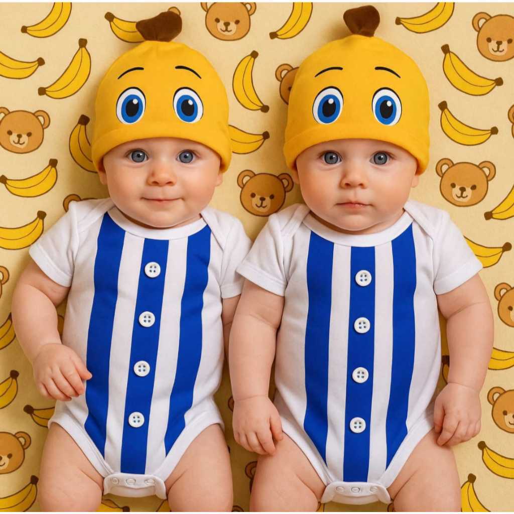 Body + touca bebe menino mesversário temático bananas de pijama (k-2) em Oferta na Shopee