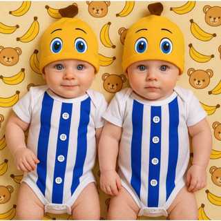 Body + touca bebe menino mesversário temático bananas de pijama (k-2)