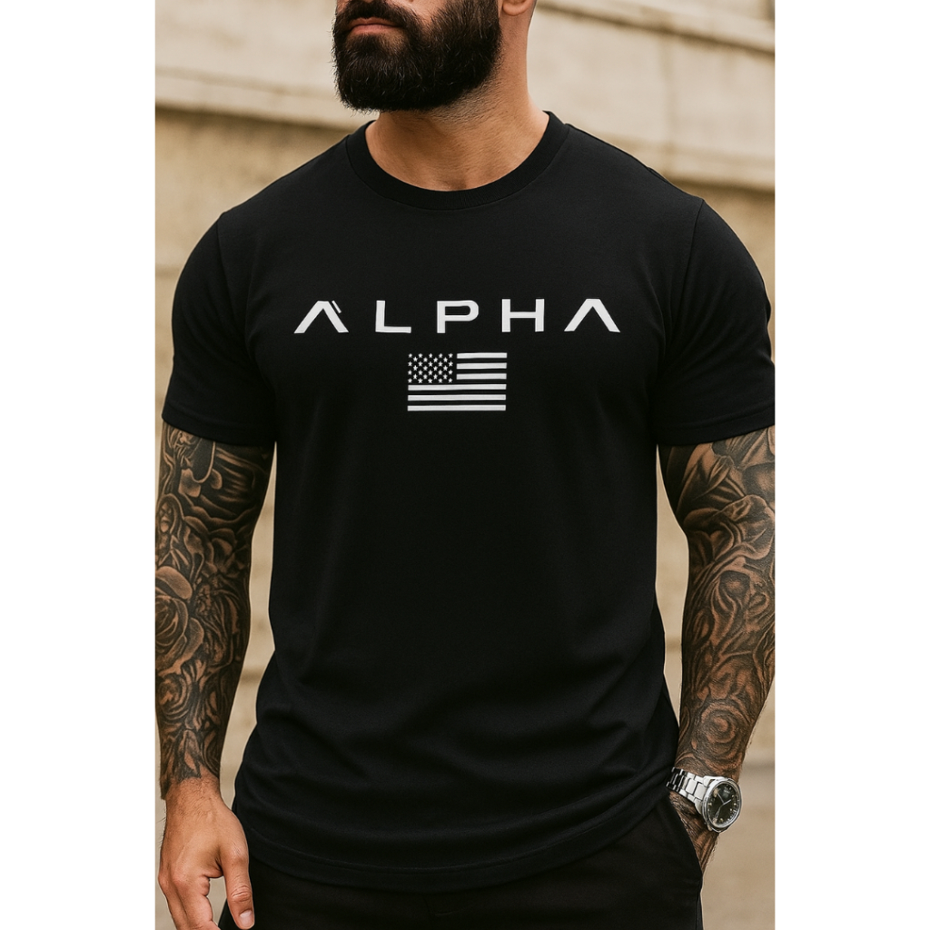 Camiseta Camisa Masculina Alpha EUA Lançamento Premium Tendência 100% Algodão