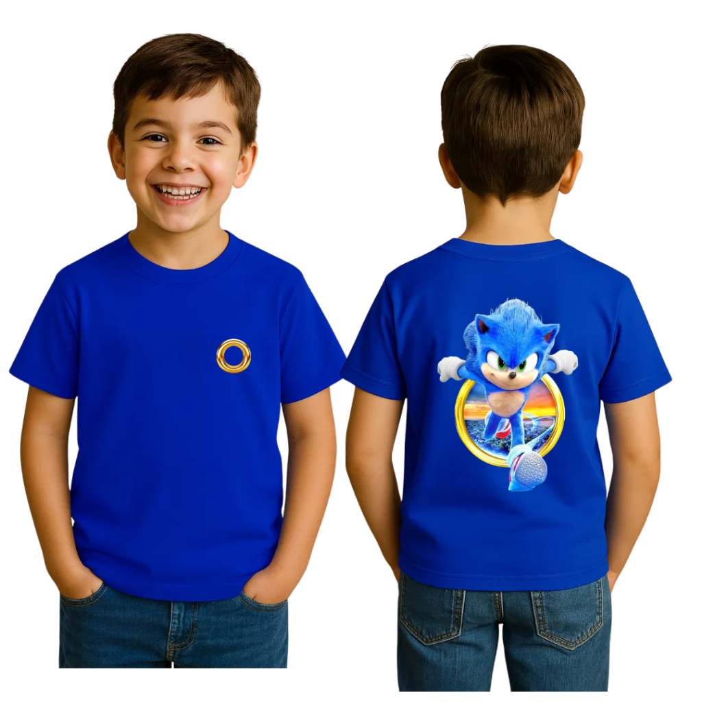 Camiseta Infantil Masculina Feminina Sonic Estampada Personagem Desenho Jogo Gamer Moda Geek Nerd