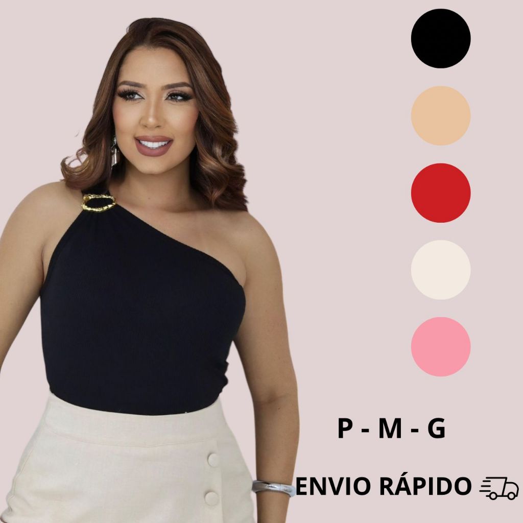 Regata ombro só regata canelada blusa com argola nula manga assimétrica tendencia