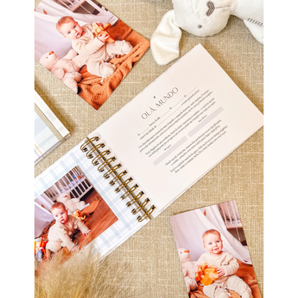 Livro do Bebê Menino PERSONALIZADO Clean Minimalista Diário Álbum para fotos 10x15 acompanhamento mensal do bebê