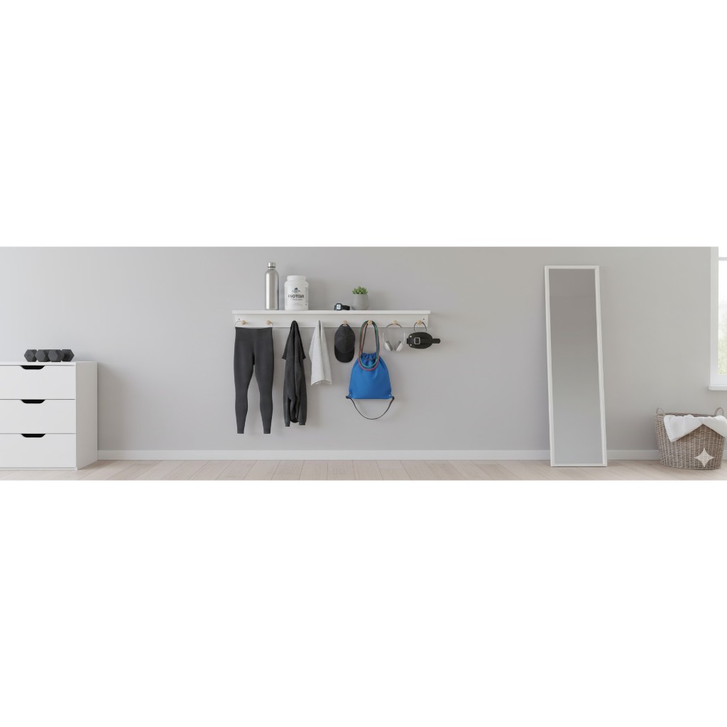 Cabideiro Pendurador De Roupas e Acessórios para academia e vestiário  - 0,90x0,10x0,10 - MDF Branco