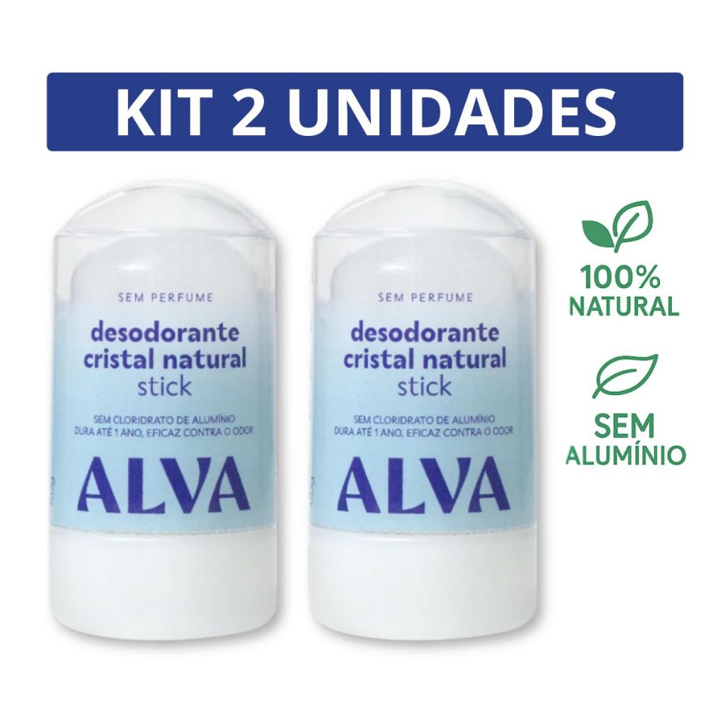 Desodorante Alva Cristal Pedra 60g - KIT 2un - Stick, Natural, Sem Alumínio, Sem Perfume em Oferta na Shopee