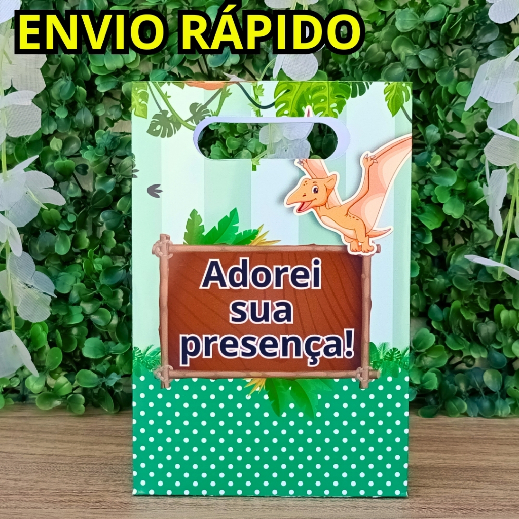 Sacolinha P DINOSSAURO decoração lembrancinha de aniversário PEG E MONTE S/NOME caixinha jurassic