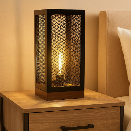 Luminária de Mesa Escritório Abajur Preto Com Madeirado 110v/220v COD 92