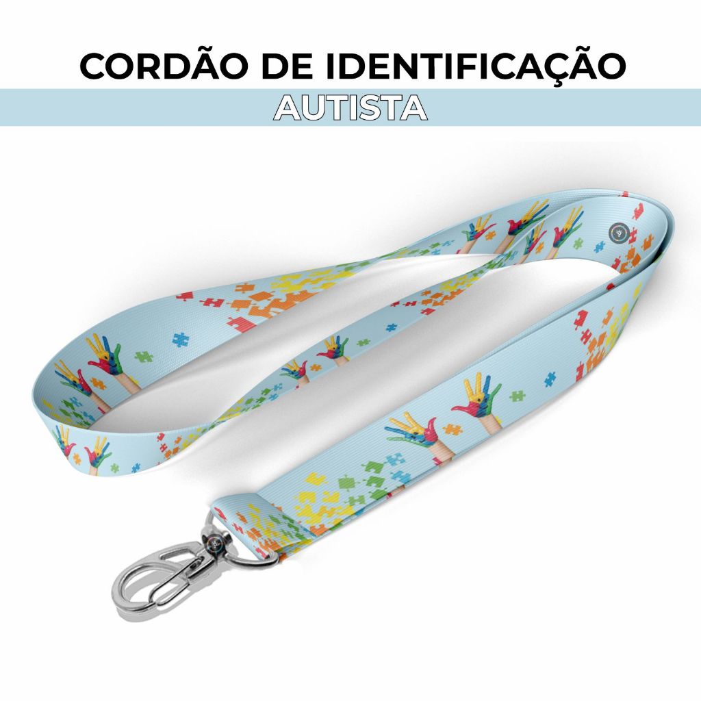Cordão Identificação Autismo Mãozinha Argola Mosquete Jacaré Porta Crachá em Oferta na Shopee