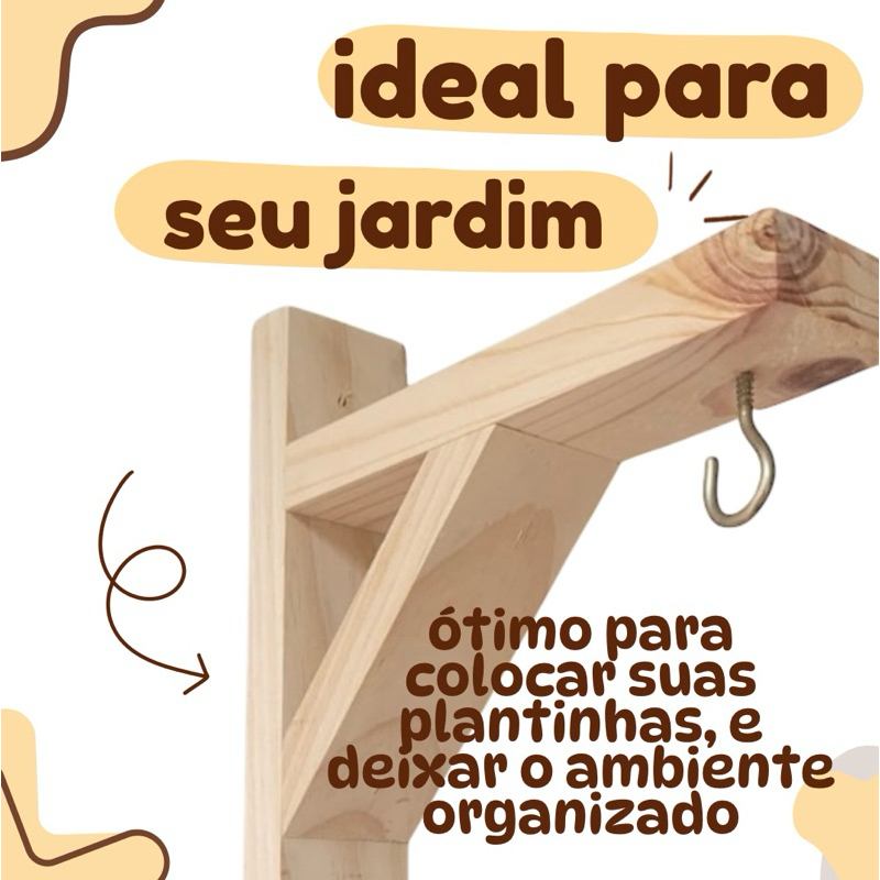 Kit 4 Suporte Para Planta Jardim Mão Francesa com Gancho Madeira Pinus