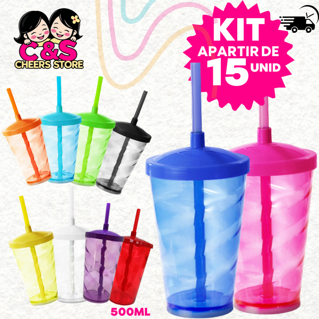 Kit 15 Copo Twister 500 mL - Festa Infantil - Decoração- Artigos de Festa, LEMBRANCINHA,ESCOLA em Oferta na Shopee