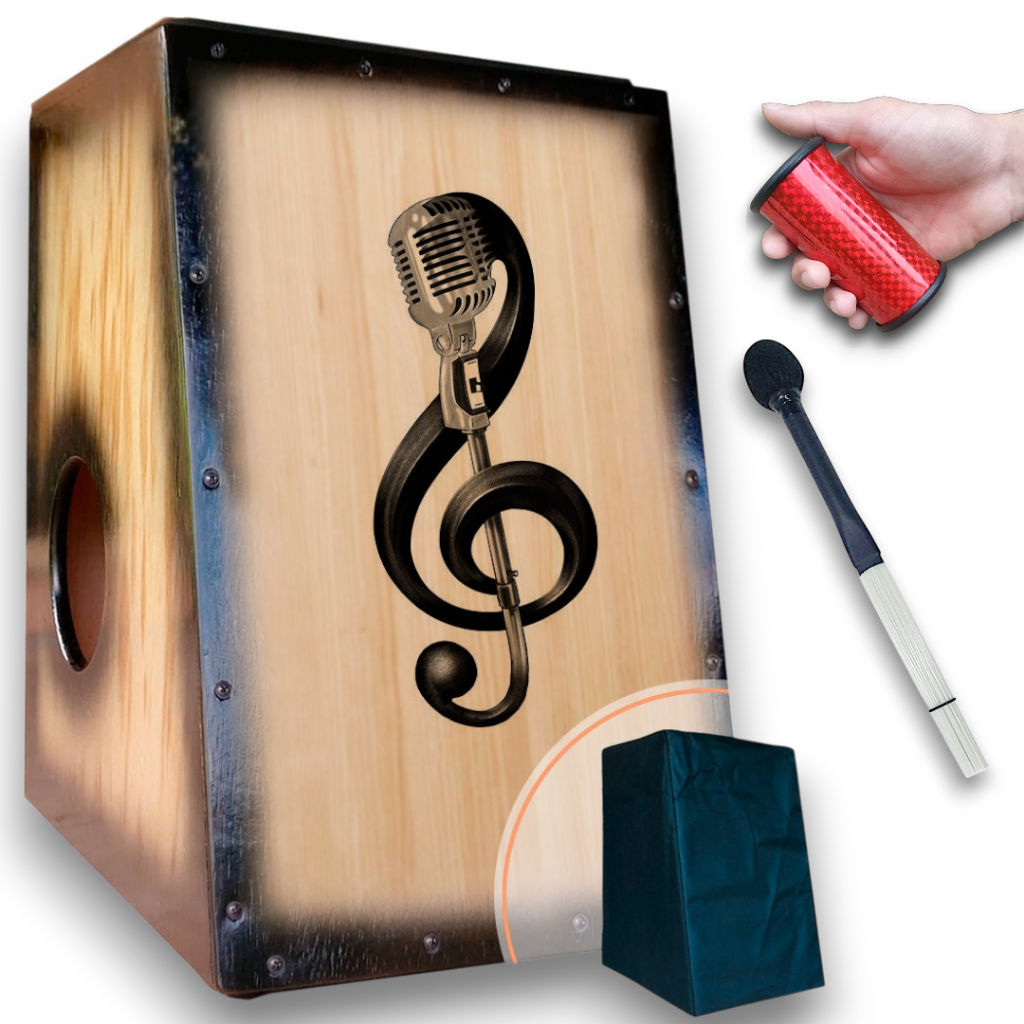 Cajón/Carron Elétrico Clave e Microfone + Sleep + Vassourinha + Capa Anti Pó