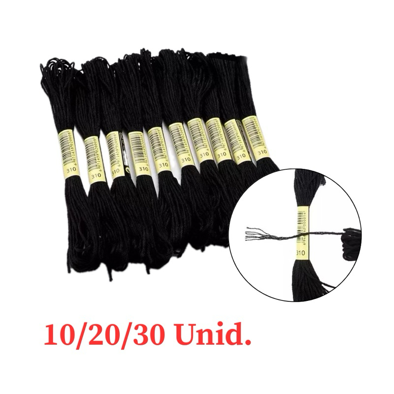 Meadas de Algodão para Bordado Ponto Cruz (Cor Preta) 10/20/30 unidades.