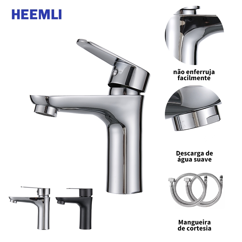 Heemli torneira banheiro inox monocomando Cuba Lavabo Banheiro Cromado Arejador Antirrespingos Saída de Água Quente Fria