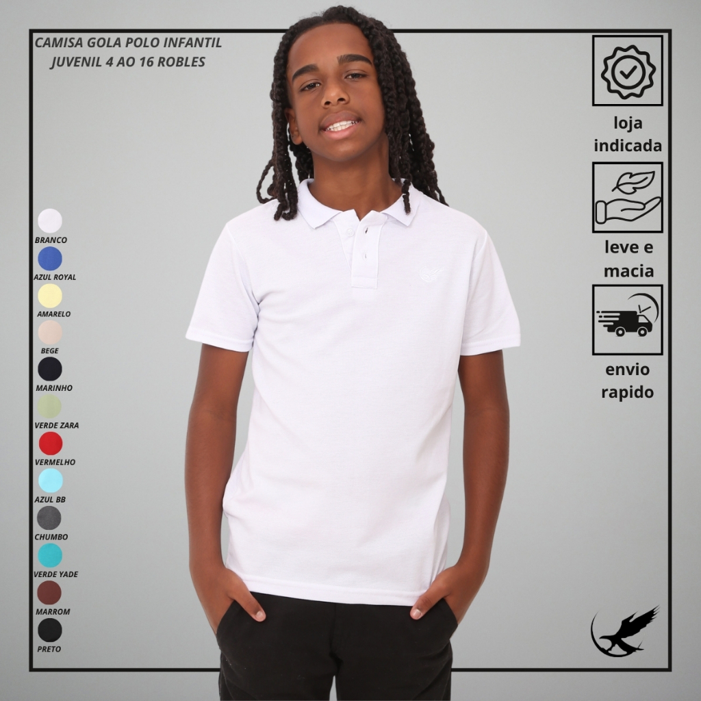 Camisa Básica Polo Infantil Juvenil Manga Curta Tam: 4 ao 16 em Oferta na Shopee
