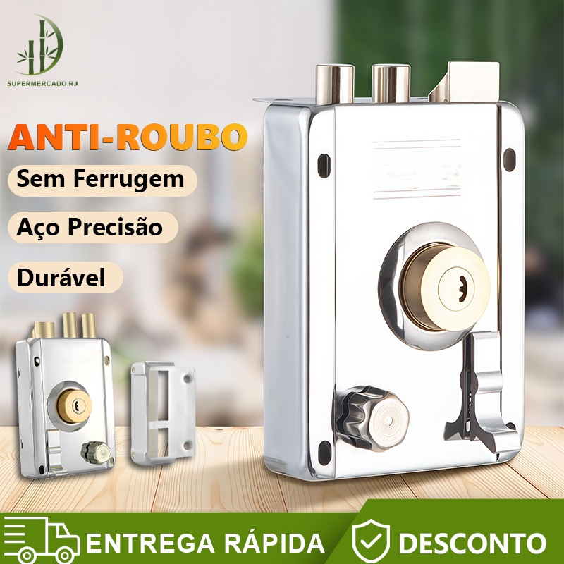 Fechadura Sobrepor cor Cromada para Portão e Porta Com Dupla e 05 Copia De Chaves em Oferta na Shopee