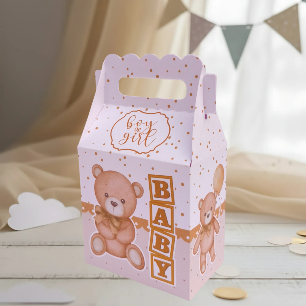 10 Caixas Maletinha Chá de Bebê Fraldas Revelação Ursinho Menino Dourado Neutro Bege | Lembrancinhas | (Pegue e Monte)
