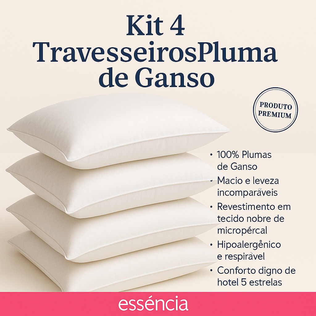 Kit 4 Travesseiro Pluma de Ganso Confortavel e Macio Antiacaro 70x50cm ENVIO IMEDIATO