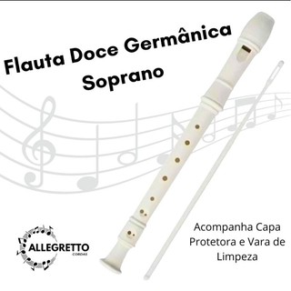 Flauta doce soprano modelo gemânica + capa de proteção + uma vareta de limpeza
