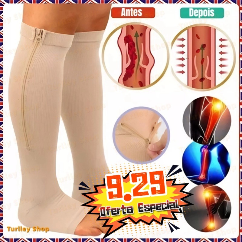 Par S/L Média Compressão Varizes Pernas Cansadas Inchaço Dores 3/4 Zíper 20-30 Mmhg Compressão Unissex-TS