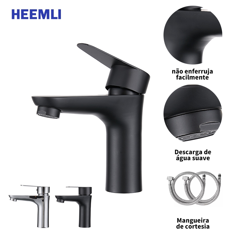 Heemli torneira banheiro inox monocomando Cuba Lavabo Banheiro Preta Arejador Antirrespingos Saída de Água Quente Fria