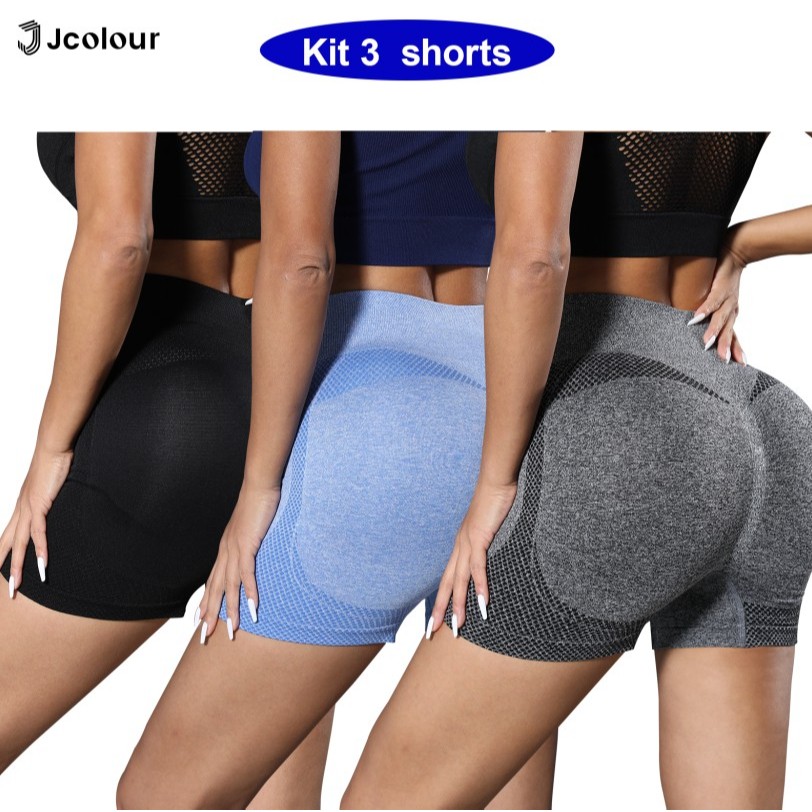 Jcolour Kit 3 Shorts Feminino academia Legging Fitness Academia Empina o Bumbum Zero Transparência em Oferta na Shopee
