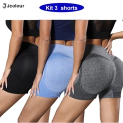 Jcolour Kit 3 Shorts Feminino academia Legging Fitness Academia Empina o Bumbum Zero Transparência