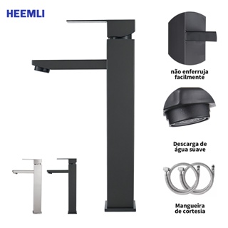 Heemli torneira banheiro inox monocomando Lavabo Saída Alta para Cuba Quadrado Pintura Preta Ajuste Água Quente Fria em Oferta na Shopee