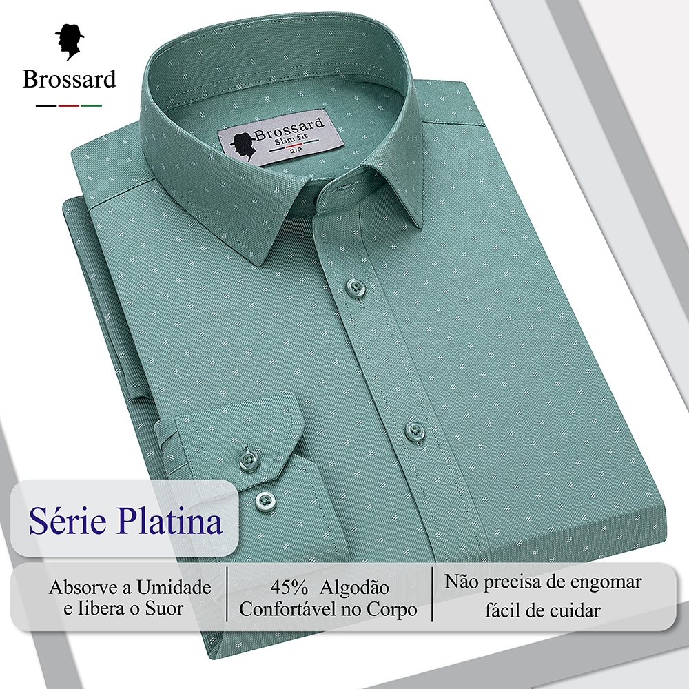 Camisa Social Masculina Brossard Série Platina,Corte Slim Elegante,Respirável Para o Clima do Brasil em Oferta na Shopee