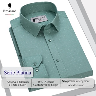 Camisa Social Masculina Brossard Série Platina,Corte Slim Elegante,Respirável Para o Clima do Brasil em Oferta na Shopee