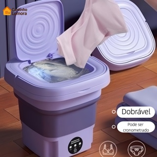 Mini máquina de lavar roupa dobrável portátil moderna automática roupa viagem bivolt em Oferta na Shopee