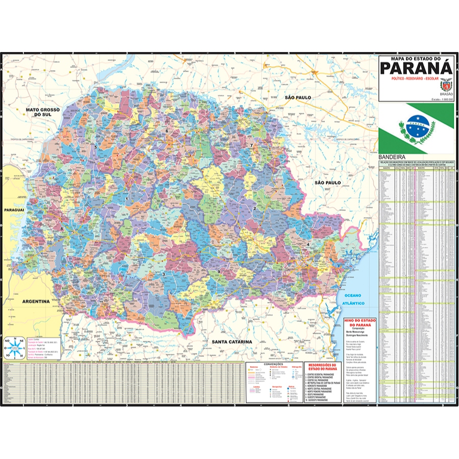 Mapa Estado Do Paraná Político Rodoviário 120x 90cm em Oferta na Shopee