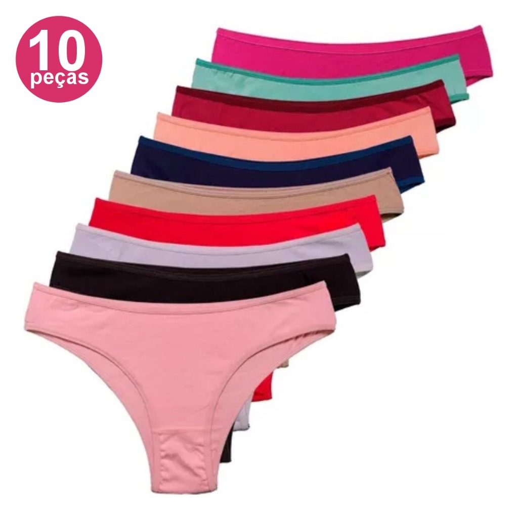 Kit Calcinhas de Algodão Feminina Tanga Vies Adulto Lisa