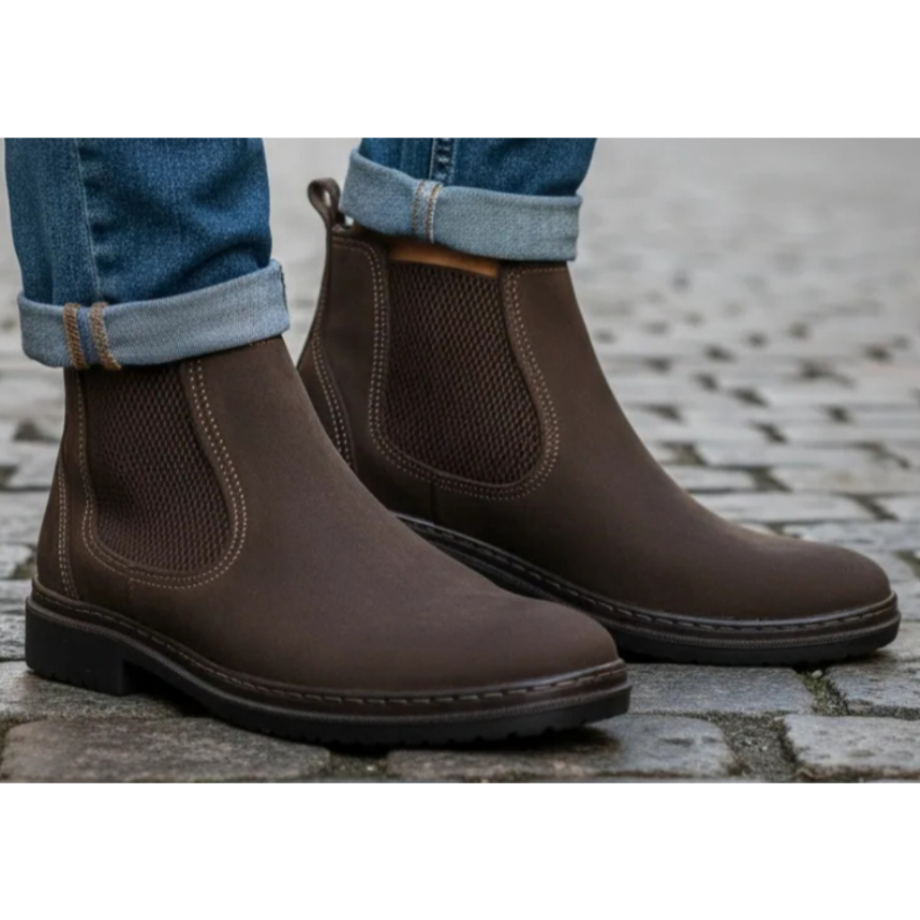 Bota Estilo Chelsea Botina Couro Nobuck Legitimo Vaquejada Cavalgada Trabalho Serviço Botinha 3465